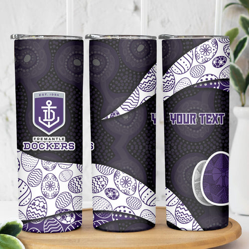 Personalized Fremantle Dockers Football Skinny Tumbler Easter Egg Pattern Purple Monochrome Tribal Dot Style