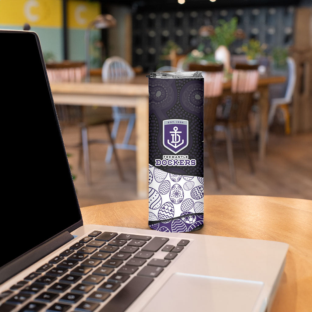 Personalized Fremantle Dockers Football Skinny Tumbler Easter Egg Pattern Purple Monochrome Tribal Dot Style