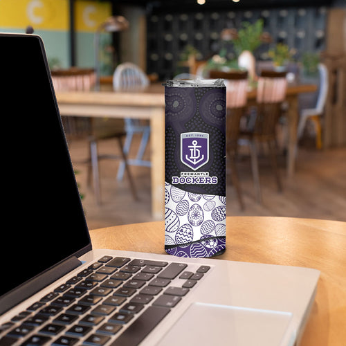 Personalized Fremantle Dockers Football Skinny Tumbler Easter Egg Pattern Purple Monochrome Tribal Dot Style