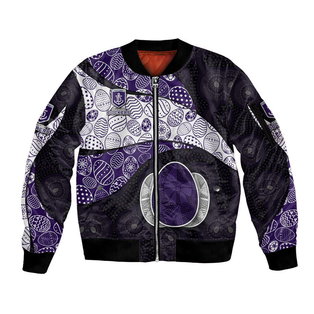 Personalized Fremantle Dockers Football Sleeve Zip Bomber Jacket Easter Egg Pattern Purple Monochrome Tribal Dot Style
