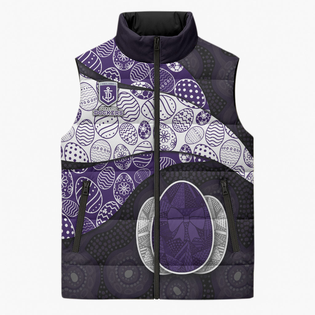 Personalized Fremantle Dockers Football Sleeveless Puffer Jacket Easter Egg Pattern Purple Monochrome Tribal Dot Style