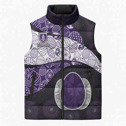 Personalized Fremantle Dockers Football Sleeveless Puffer Jacket Easter Egg Pattern Purple Monochrome Tribal Dot Style