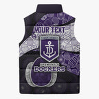 Personalized Fremantle Dockers Football Sleeveless Puffer Jacket Easter Egg Pattern Purple Monochrome Tribal Dot Style