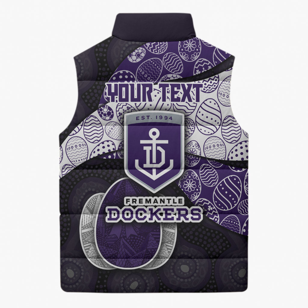 Personalized Fremantle Dockers Football Sleeveless Puffer Jacket Easter Egg Pattern Purple Monochrome Tribal Dot Style