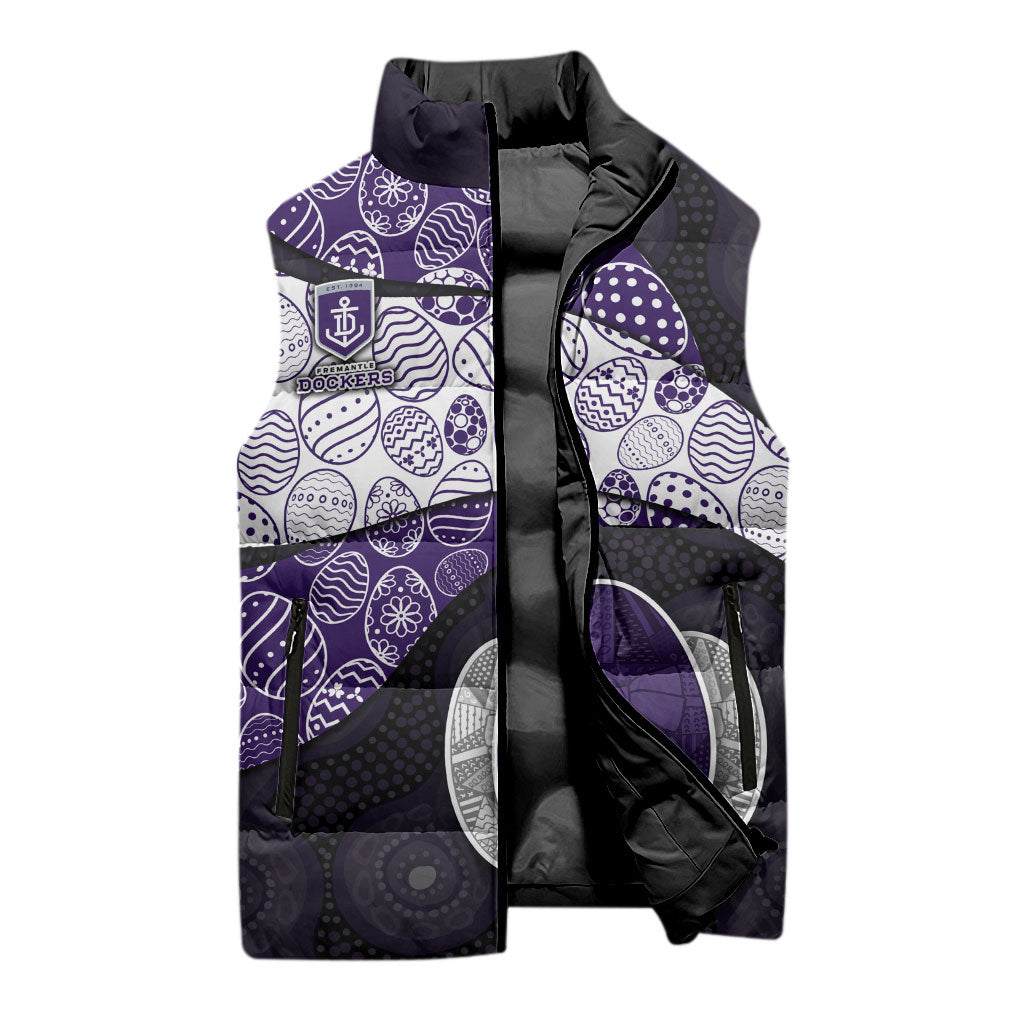 Personalized Fremantle Dockers Football Sleeveless Puffer Jacket Easter Egg Pattern Purple Monochrome Tribal Dot Style