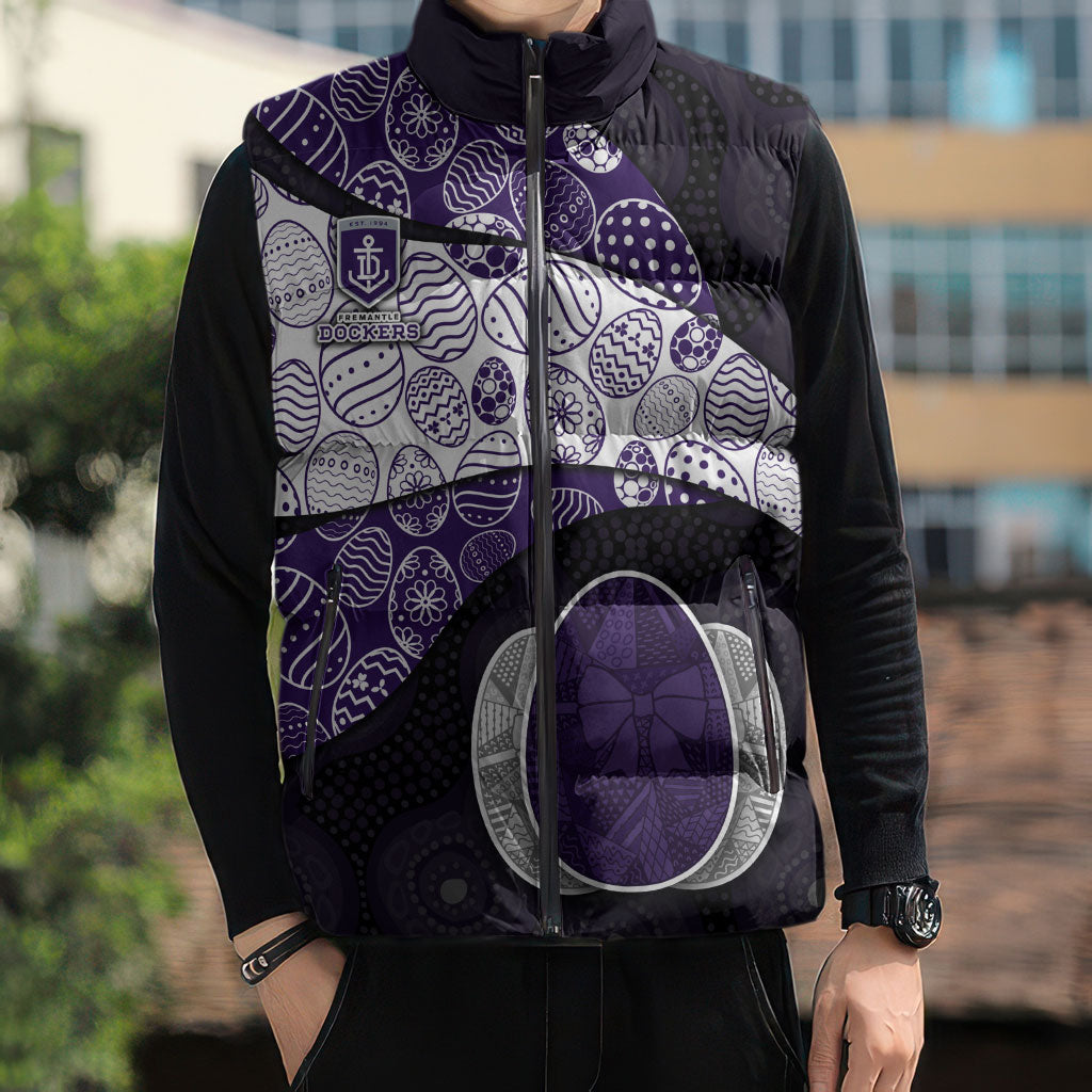 Personalized Fremantle Dockers Football Sleeveless Puffer Jacket Easter Egg Pattern Purple Monochrome Tribal Dot Style