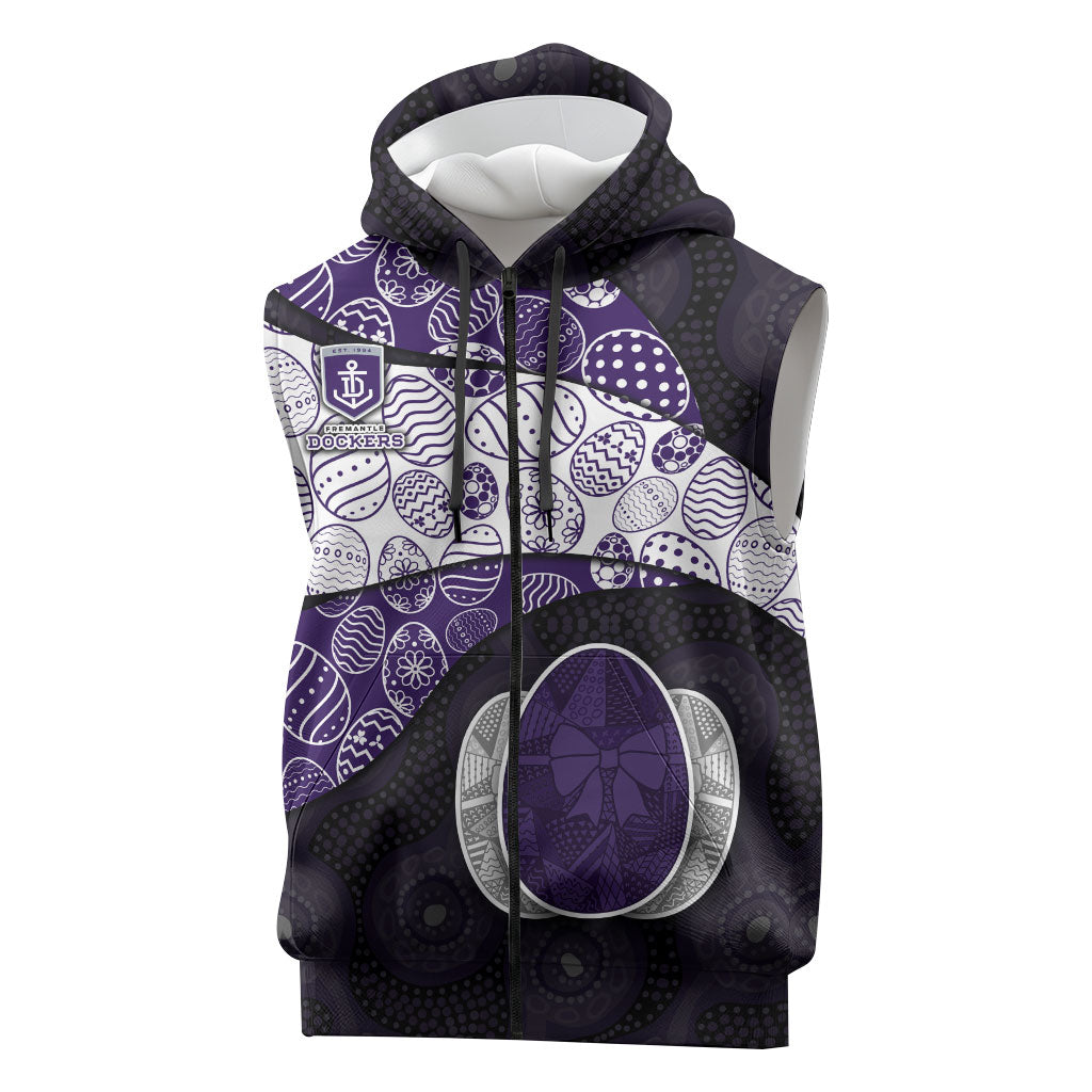 Personalized Fremantle Dockers Football Sleeveless Zip Hoodie Easter Egg Pattern Purple Monochrome Tribal Dot Style