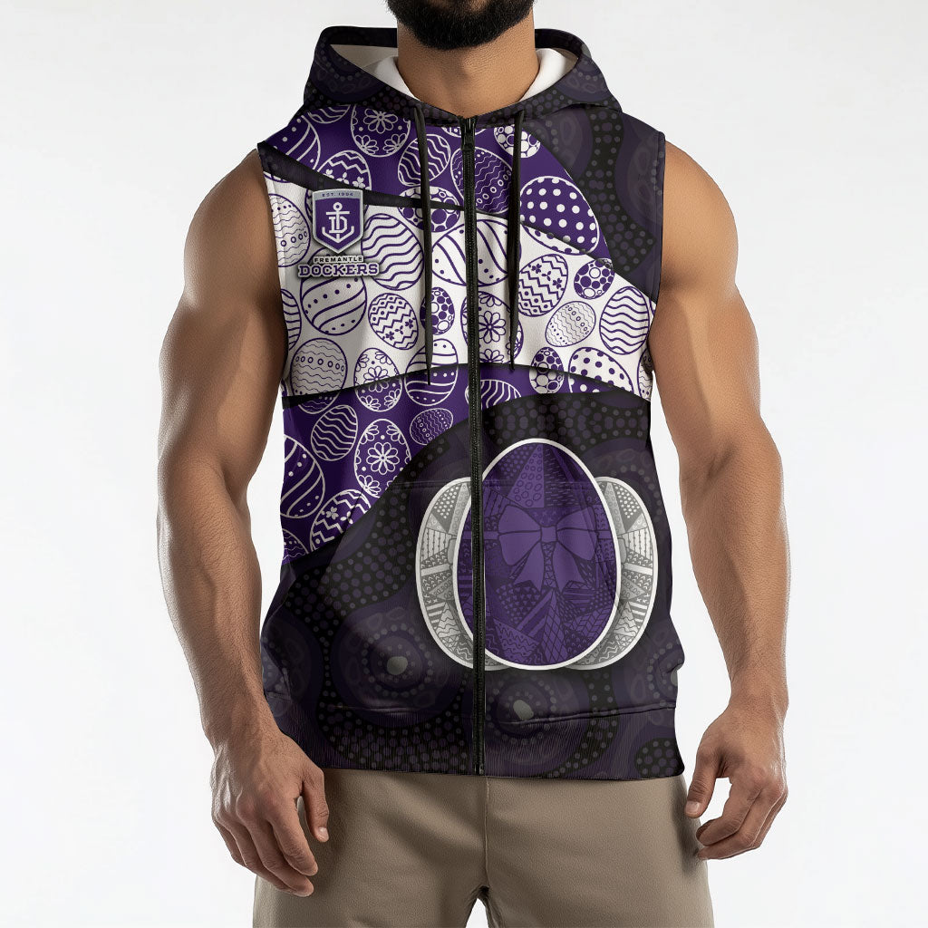 Personalized Fremantle Dockers Football Sleeveless Zip Hoodie Easter Egg Pattern Purple Monochrome Tribal Dot Style