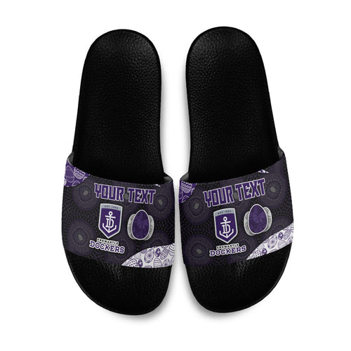 Personalized Fremantle Dockers Football Slide Sandals Easter Egg Pattern Purple Monochrome Tribal Dot Style