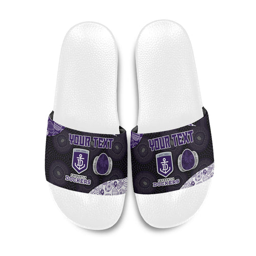 Personalized Fremantle Dockers Football Slide Sandals Easter Egg Pattern Purple Monochrome Tribal Dot Style