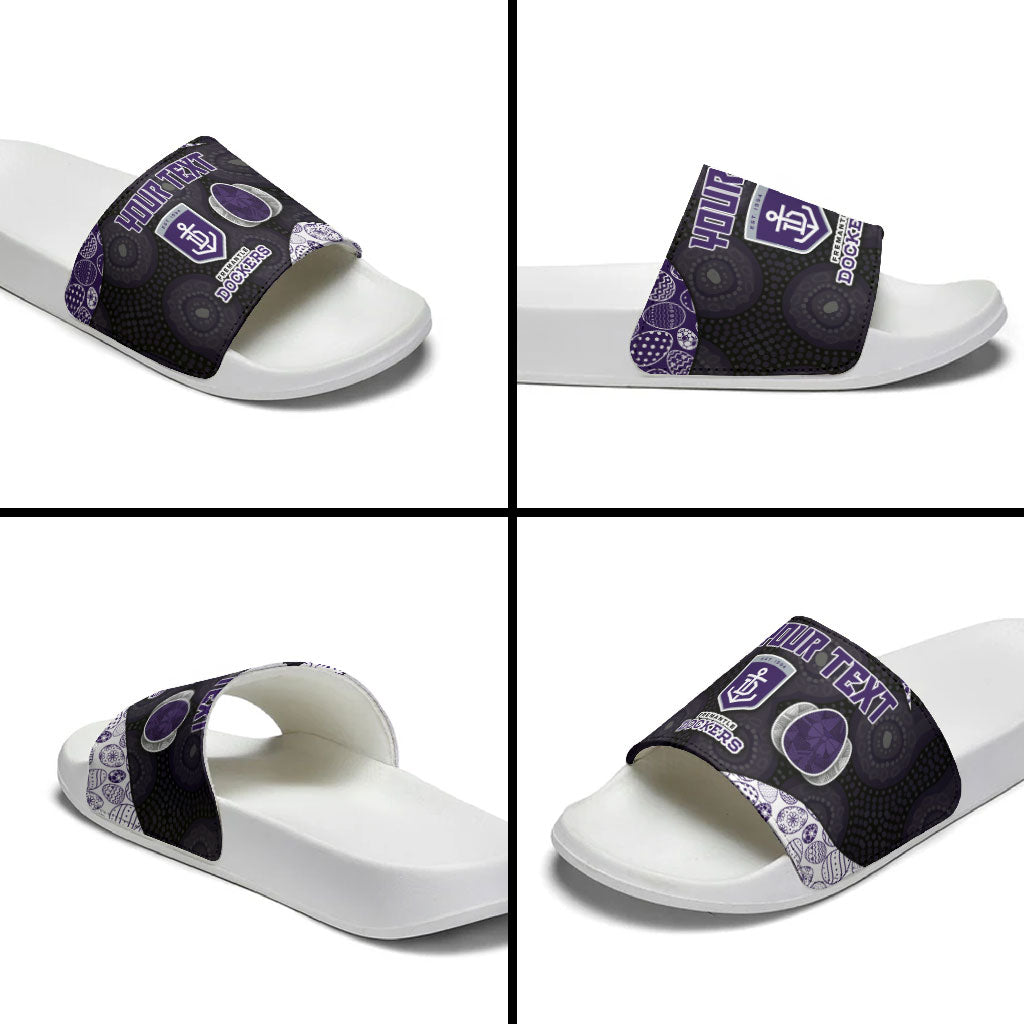 Personalized Fremantle Dockers Football Slide Sandals Easter Egg Pattern Purple Monochrome Tribal Dot Style
