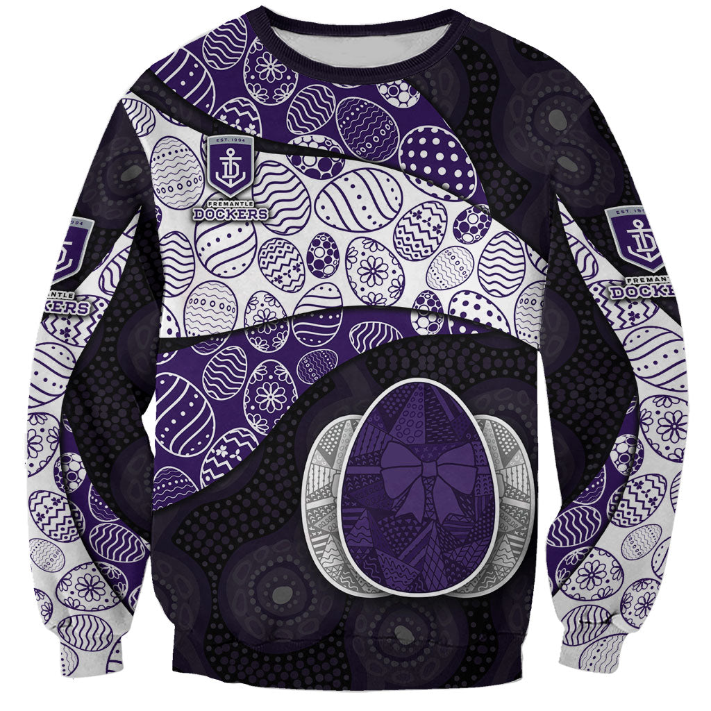 Personalized Fremantle Dockers Football Sweatshirt Easter Egg Pattern Purple Monochrome Tribal Dot Style