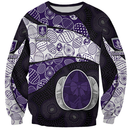 Personalized Fremantle Dockers Football Sweatshirt Easter Egg Pattern Purple Monochrome Tribal Dot Style