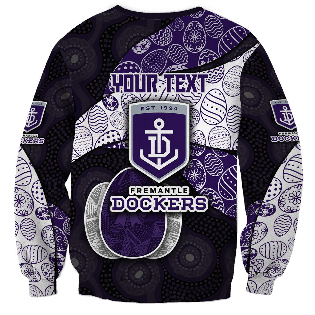 Personalized Fremantle Dockers Football Sweatshirt Easter Egg Pattern Purple Monochrome Tribal Dot Style