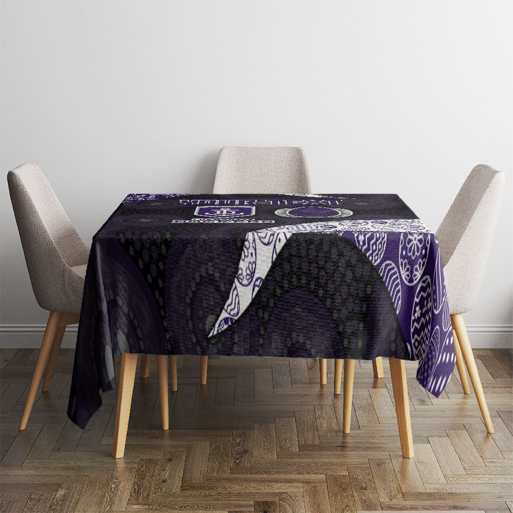 Personalized Fremantle Dockers Football Tablecloth Easter Egg Pattern Purple Monochrome Tribal Dot Style