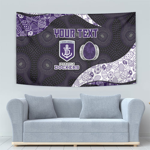 Personalized Fremantle Dockers Football Tapestry Easter Egg Pattern Purple Monochrome Tribal Dot Style
