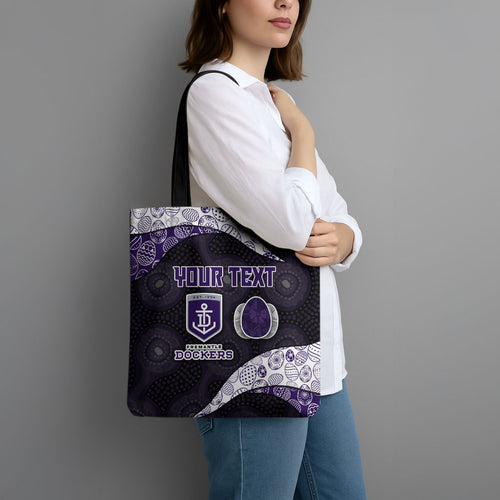 Personalized Fremantle Dockers Football Tote Bag Easter Egg Pattern Purple Monochrome Tribal Dot Style