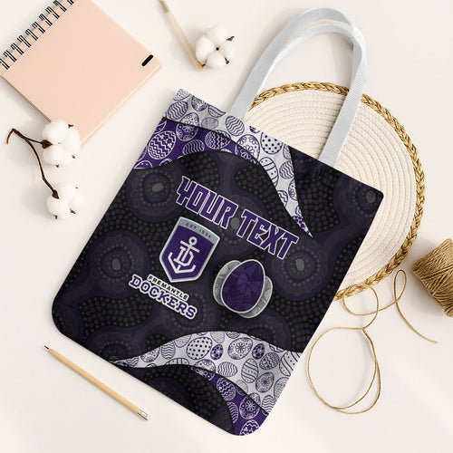 Personalized Fremantle Dockers Football Tote Bag Easter Egg Pattern Purple Monochrome Tribal Dot Style