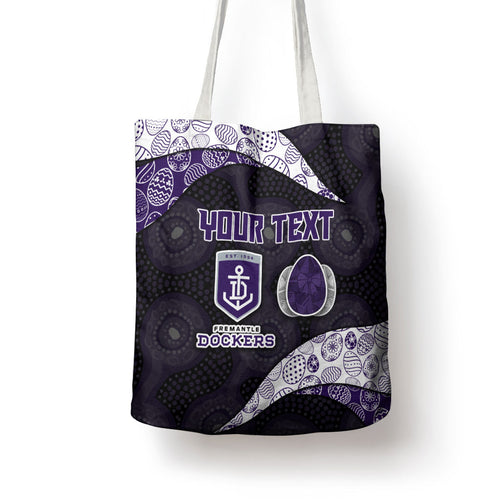 Personalized Fremantle Dockers Football Tote Bag Easter Egg Pattern Purple Monochrome Tribal Dot Style