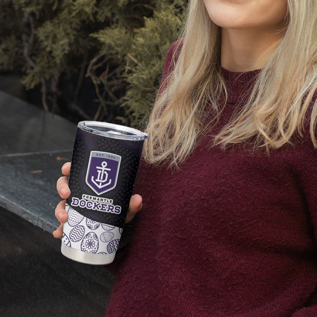 Personalized Fremantle Dockers Football Tumbler Cup Easter Egg Pattern Purple Monochrome Tribal Dot Style