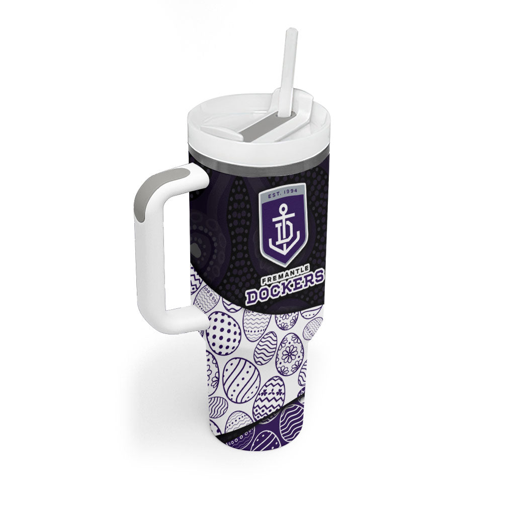Personalized Fremantle Dockers Football Tumbler With Handle Easter Egg Pattern Purple Monochrome Tribal Dot Style