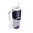 Personalized Fremantle Dockers Football Tumbler With Handle Easter Egg Pattern Purple Monochrome Tribal Dot Style