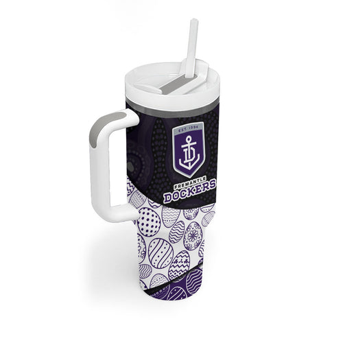 Personalized Fremantle Dockers Football Tumbler With Handle Easter Egg Pattern Purple Monochrome Tribal Dot Style