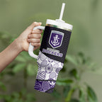 Personalized Fremantle Dockers Football Tumbler With Handle Easter Egg Pattern Purple Monochrome Tribal Dot Style
