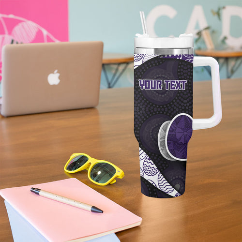 Personalized Fremantle Dockers Football Tumbler With Handle Easter Egg Pattern Purple Monochrome Tribal Dot Style