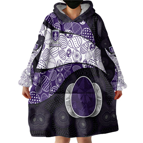 Personalized Fremantle Dockers Football Wearable Blanket Hoodie Easter Egg Pattern Purple Monochrome Tribal Dot Style