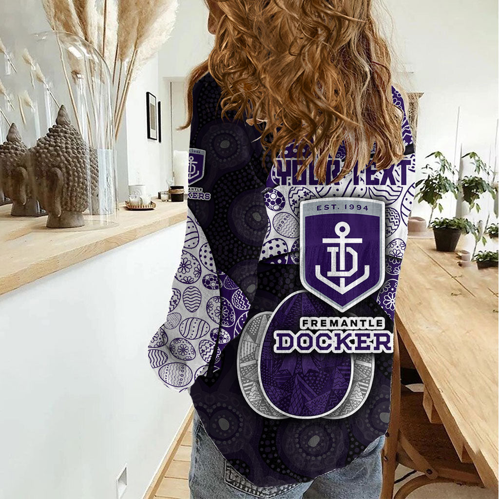 Personalized Fremantle Dockers Football Women Casual Shirt Easter Egg Pattern Purple Monochrome Tribal Dot Style