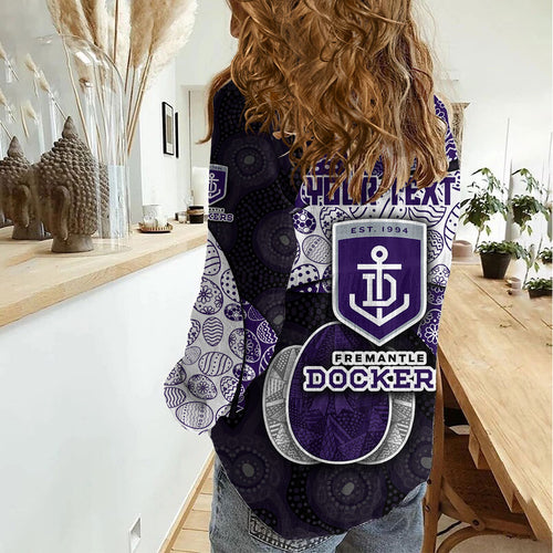 Personalized Fremantle Dockers Football Women Casual Shirt Easter Egg Pattern Purple Monochrome Tribal Dot Style