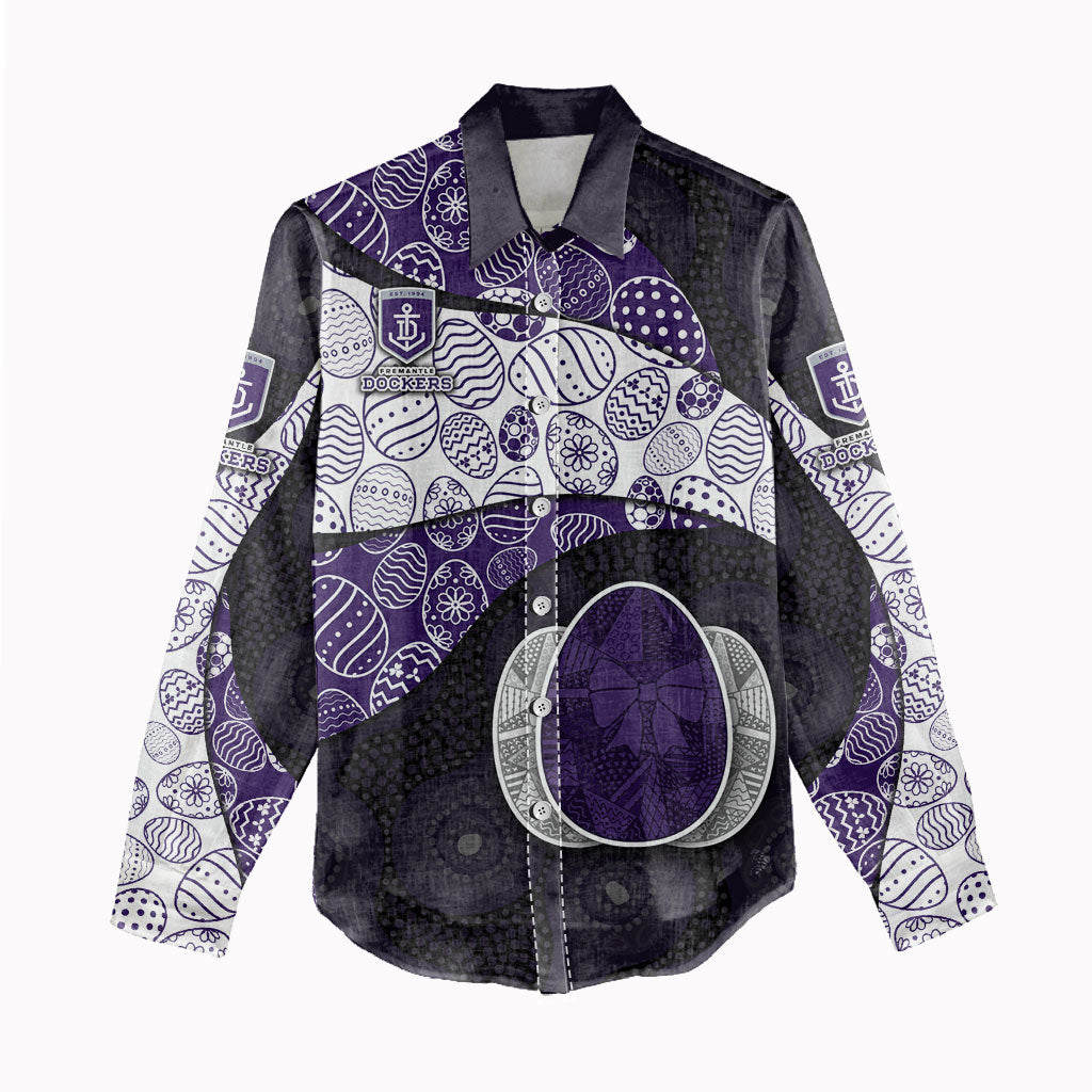 Personalized Fremantle Dockers Football Women Casual Shirt Easter Egg Pattern Purple Monochrome Tribal Dot Style