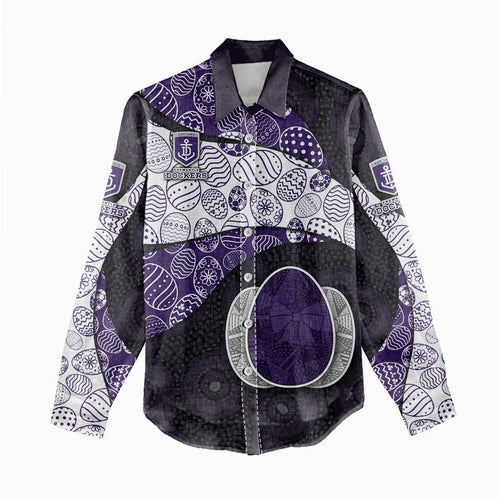Personalized Fremantle Dockers Football Women Casual Shirt Easter Egg Pattern Purple Monochrome Tribal Dot Style