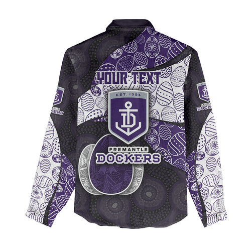 Personalized Fremantle Dockers Football Women Casual Shirt Easter Egg Pattern Purple Monochrome Tribal Dot Style