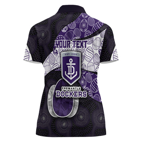 Personalized Fremantle Dockers Football Women Polo Shirt Easter Egg Pattern Purple Monochrome Tribal Dot Style