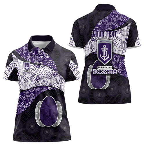 Personalized Fremantle Dockers Football Women Polo Shirt Easter Egg Pattern Purple Monochrome Tribal Dot Style