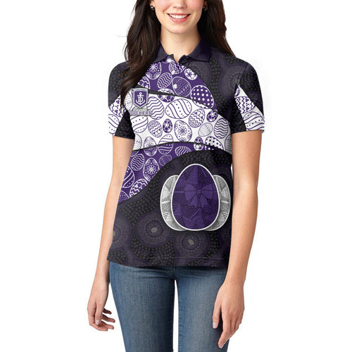 Personalized Fremantle Dockers Football Women Polo Shirt Easter Egg Pattern Purple Monochrome Tribal Dot Style