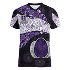 Personalized Fremantle Dockers Football Women V-Neck T-Shirt Easter Egg Pattern Purple Monochrome Tribal Dot Style