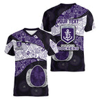 Personalized Fremantle Dockers Football Women V-Neck T-Shirt Easter Egg Pattern Purple Monochrome Tribal Dot Style