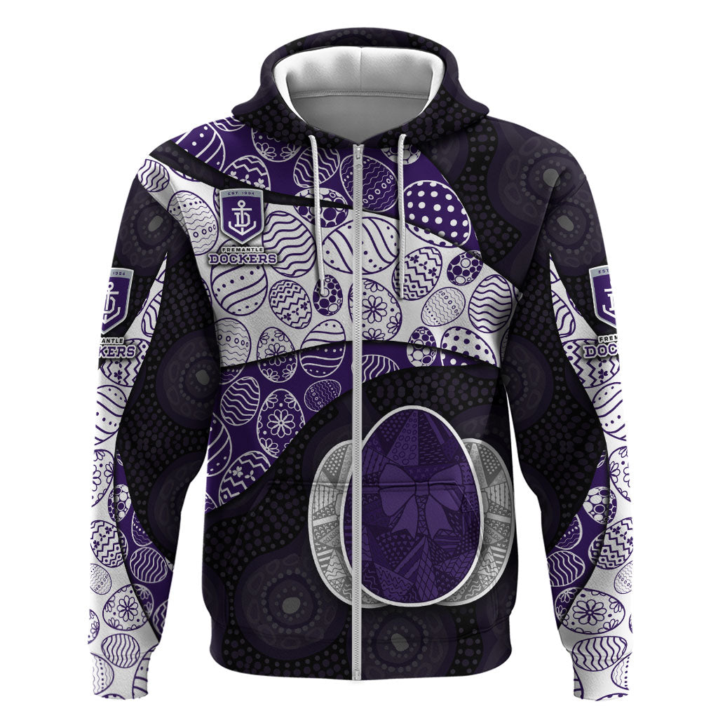 Personalized Fremantle Dockers Football Zip Hoodie Easter Egg Pattern Purple Monochrome Tribal Dot Style