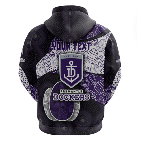 Personalized Fremantle Dockers Football Zip Hoodie Easter Egg Pattern Purple Monochrome Tribal Dot Style