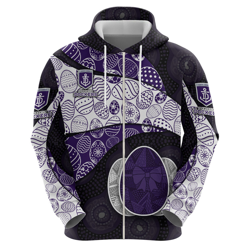 Personalized Fremantle Dockers Football Zip Hoodie Easter Egg Pattern Purple Monochrome Tribal Dot Style