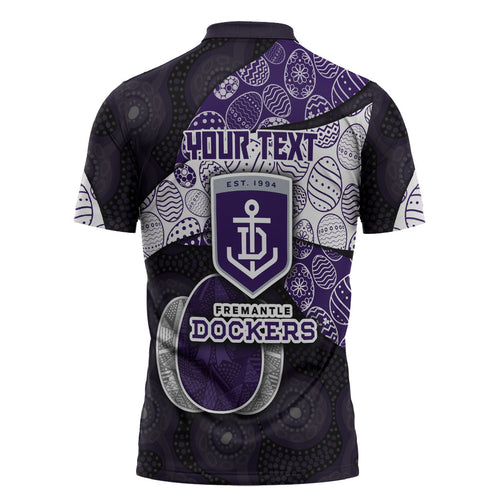 Personalized Fremantle Dockers Football Zipper Polo Shirt Easter Egg Pattern Purple Monochrome Tribal Dot Style