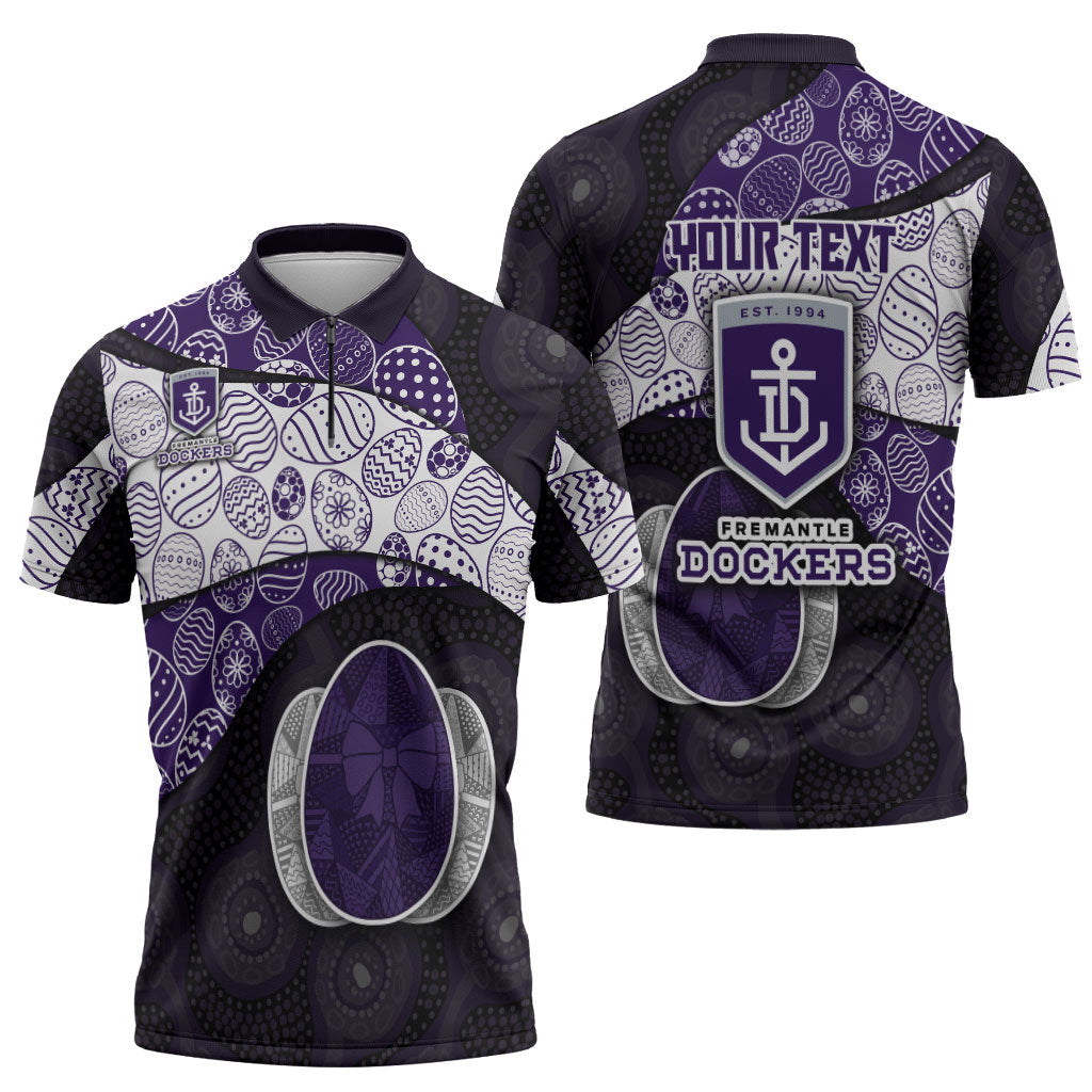 Personalized Fremantle Dockers Football Zipper Polo Shirt Easter Egg Pattern Purple Monochrome Tribal Dot Style