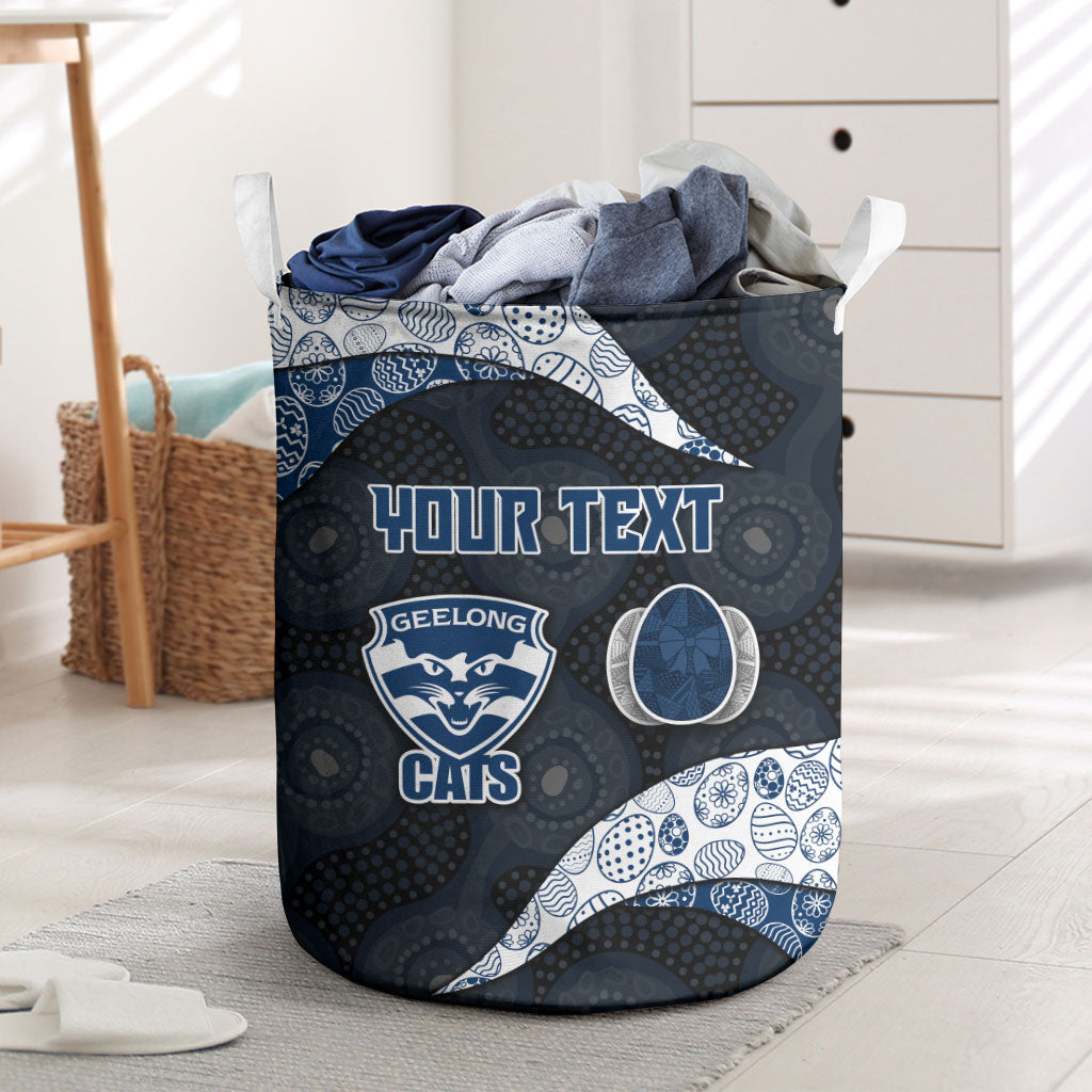 Personalized Geelong Cats Football Laundry Basket Easter Egg Pattern Blue Monochrome Tribal Dot Style