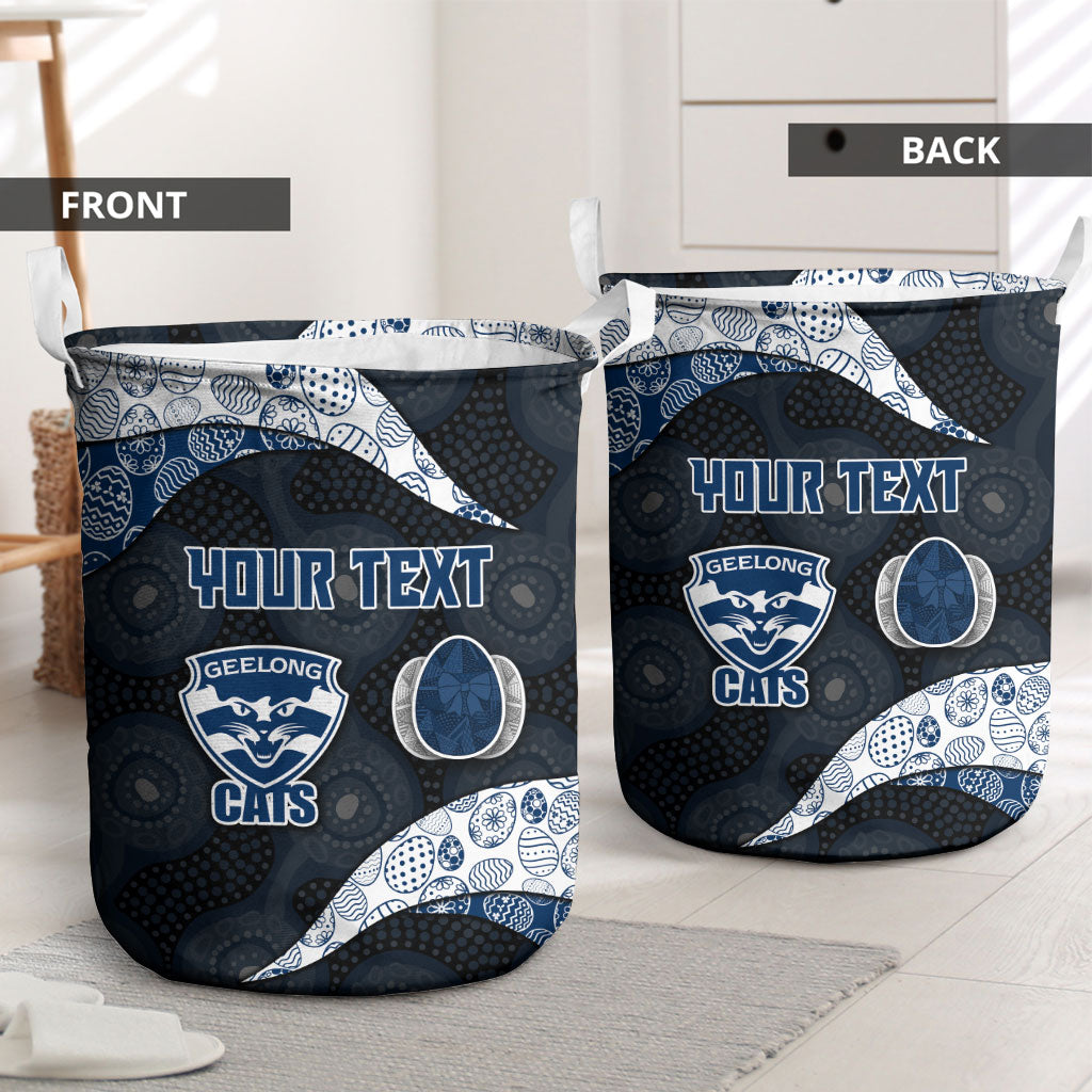 Personalized Geelong Cats Football Laundry Basket Easter Egg Pattern Blue Monochrome Tribal Dot Style