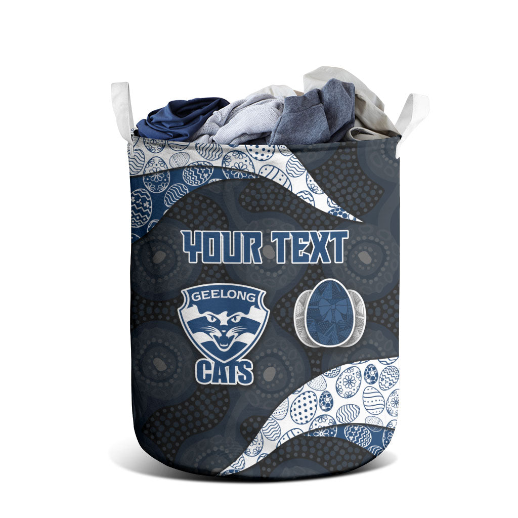 Personalized Geelong Cats Football Laundry Basket Easter Egg Pattern Blue Monochrome Tribal Dot Style