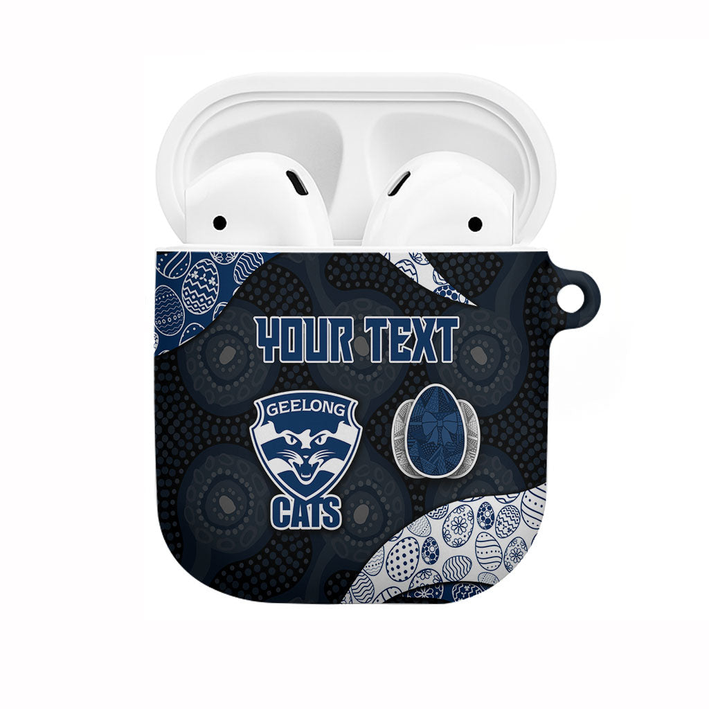 Personalized Geelong Cats Football AirPods Case Easter Egg Pattern Blue Monochrome Tribal Dot Style
