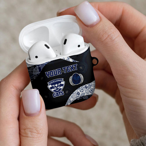 Personalized Geelong Cats Football AirPods Case Easter Egg Pattern Blue Monochrome Tribal Dot Style